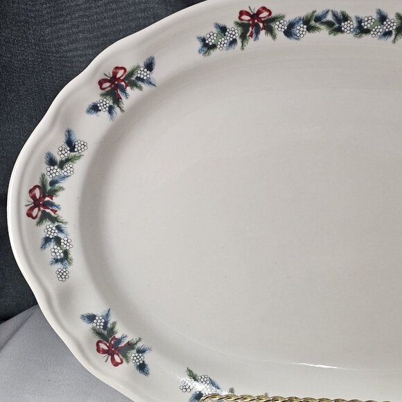 Pfaltzgraff Red Ribbon Oval Serving Platter 14" USA holiday Christmas dish serve - Picture 3 of 8